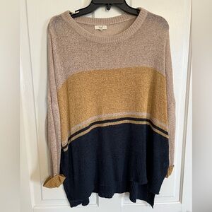Easel lightweight color block stripe sweater knit top